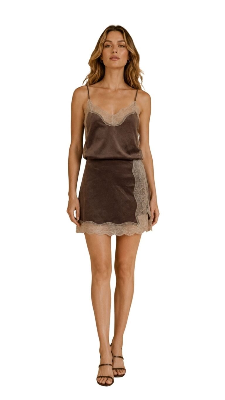 The Andrea Lace Trim Suede Skort