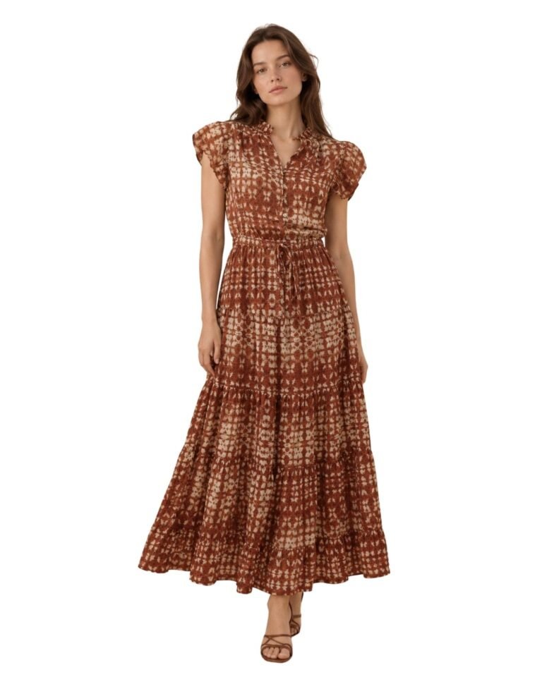 The Nina Batik Print Tiered Maxi Dress - Rust