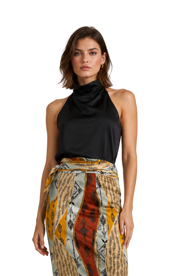 The Ellen Satin Halter Top - Black