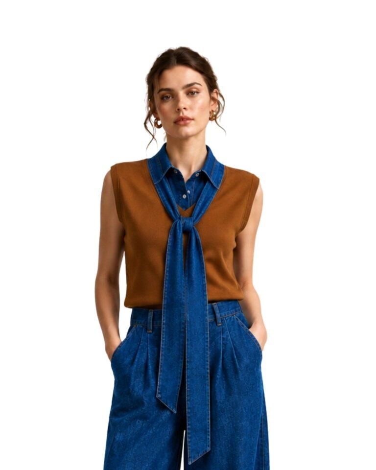 The Dora Denim Collar Knit Vest