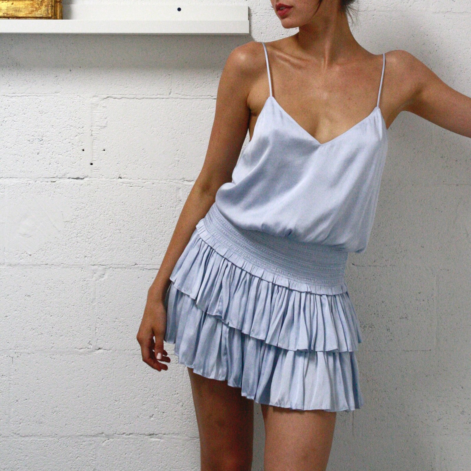 Mystra Silky Smocked Layered Skirt